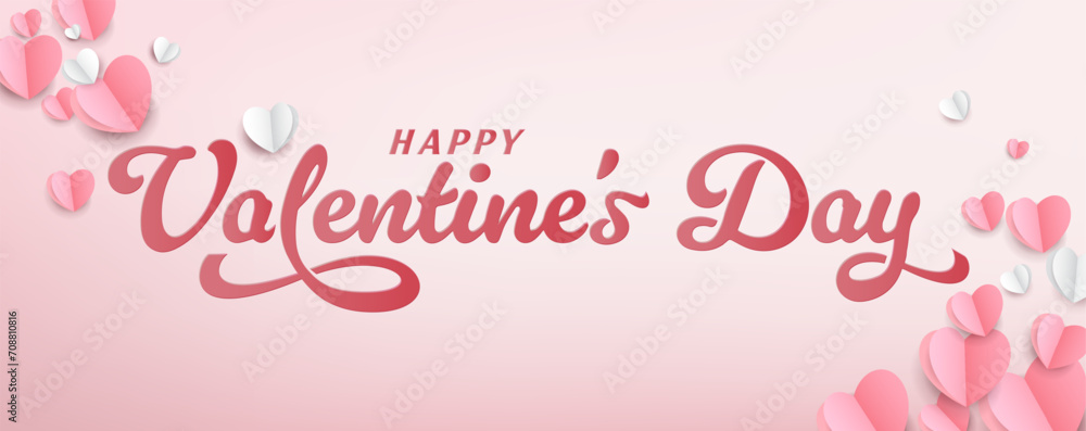 Happy Valentine's Day typography poster with handwritten calligraphy text and heart shape elements. Vector Illustration - Vector