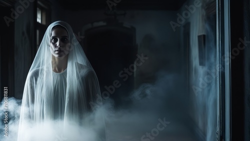 scary ghost in a haunted house with dark atmosphere