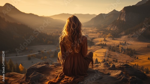 girl sitting on a rock watching the sunset