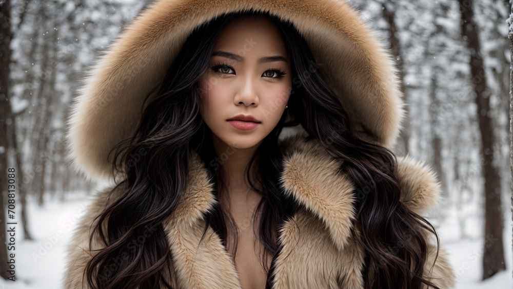 Asian female model in fur winter clothing Asian female model in fur winter clothing