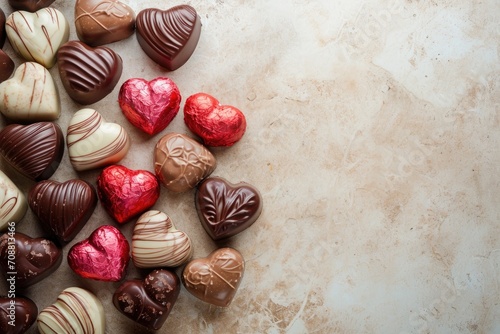 Charming Heart-Shaped Chocolates - Embracing Love with Light Crimson and Light Brown - Copy Space