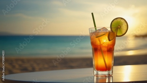 tropical drink at the beach with bokeh