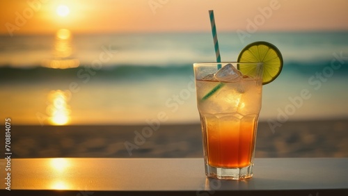 tropical drink at the beach with bokeh