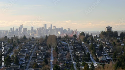 The skyline of Vancouver and Burnaby Heights neighborhood during a winter season in the Lower Mainland of British Columbia, Canada photo