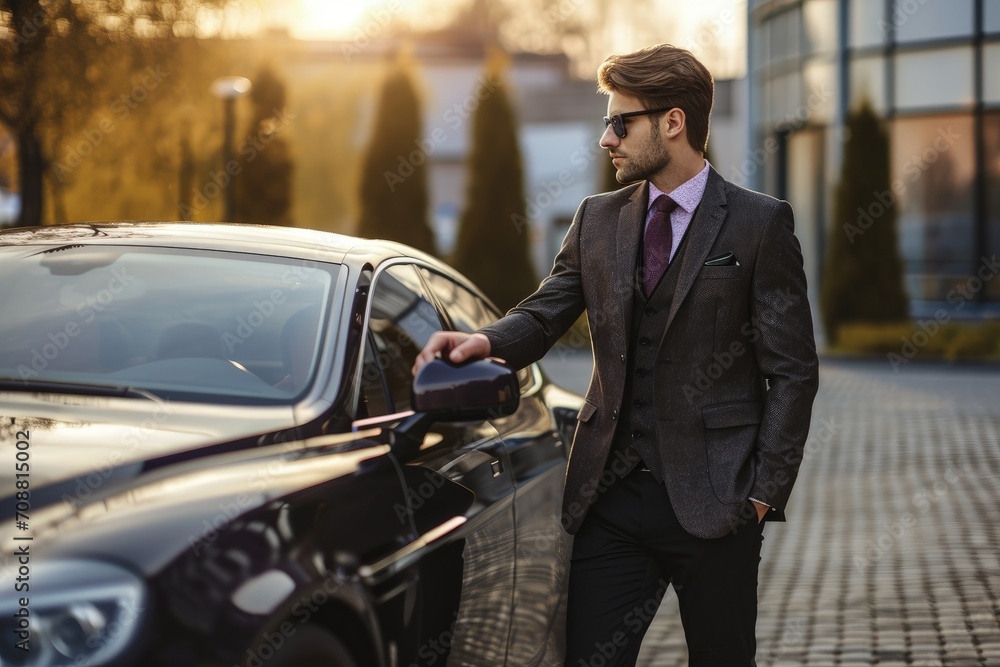 Businessman near luxury car, man in suit