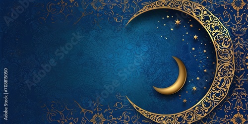 Blue Ramadan card with golden moon photo