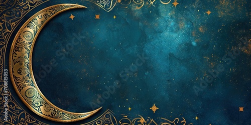 Blue Ramadan card with golden moon