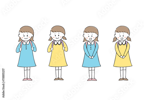 ランドセルを背負った女の子のイラストセット
