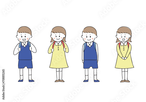 ランドセルを背負った男女のイラストセット