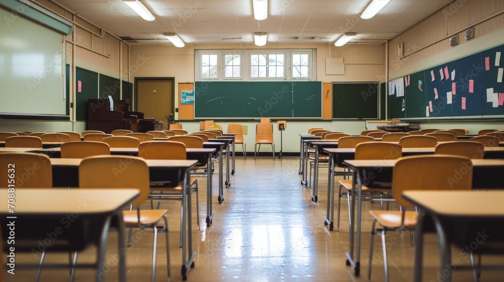 Classroom with tables and chair Classroom with tables and chair