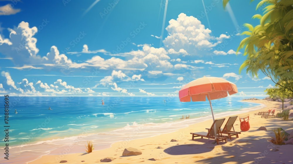 Serene Beach Landscape with Clear Blue Skies