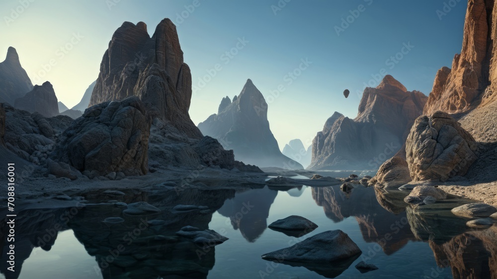 Fototapeta premium Strange alien landscape with dark atmosphere