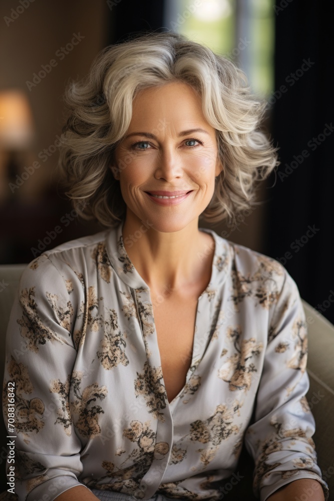 Portrait of a smiling middle-aged woman with grey hair Portrait of a smiling middle-aged woman with grey hair