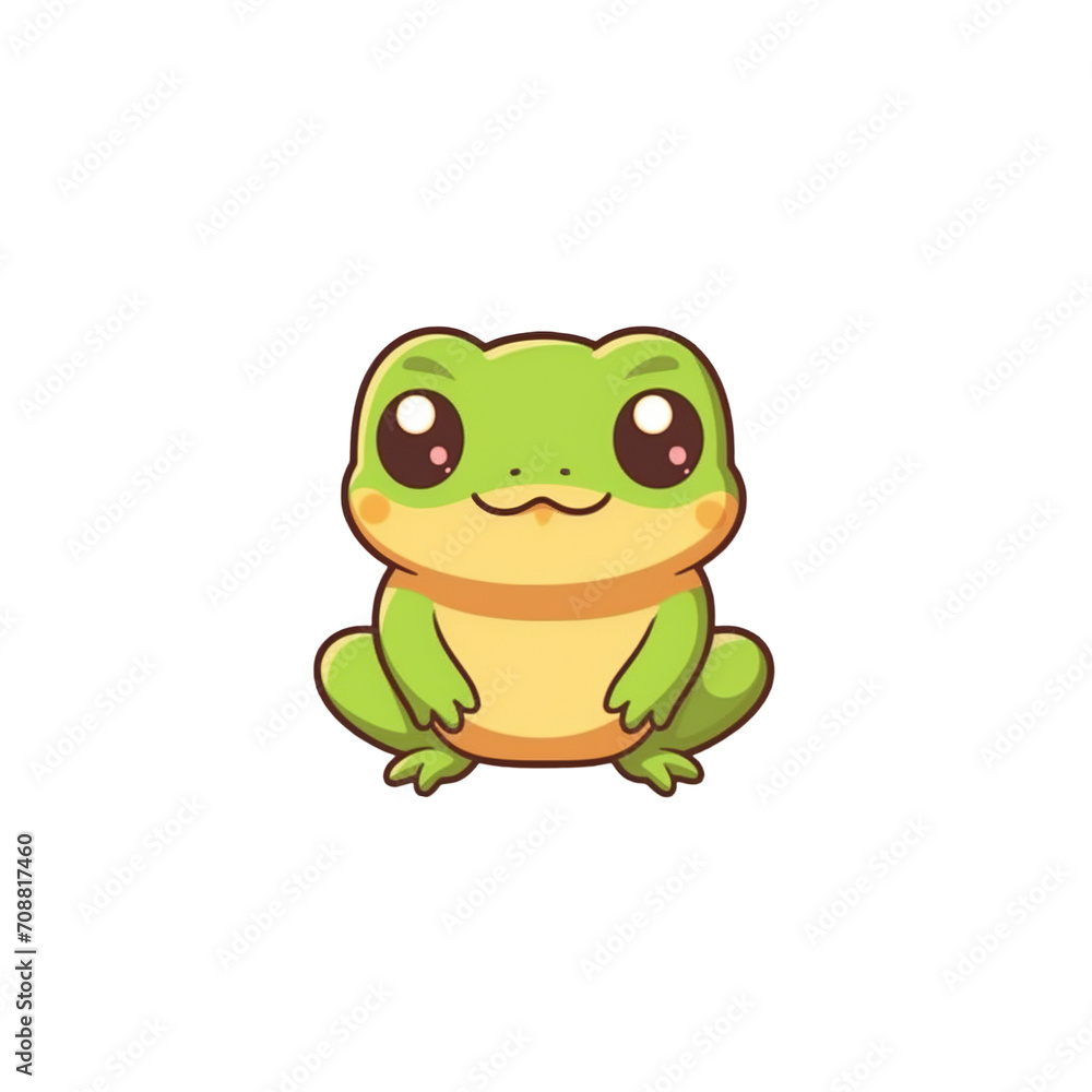 Obraz premium A cartoon frog on a transparent background, cutest sticker illustration, kawaii, highly detailed character design, pastel color, die cut sticker, sticker concept design. 