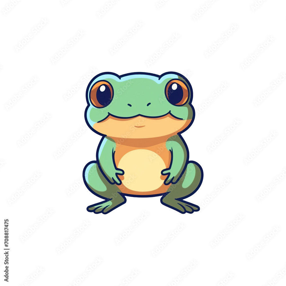 Obraz premium A cartoon frog on a transparent background, cutest sticker illustration, kawaii, highly detailed character design, pastel color, die cut sticker, sticker concept design. 