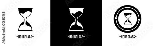 Hourglass logo set. Collection of black and white logos. Stock vector.