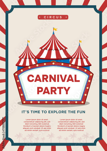 Vintage Carnival Party Poster With ticket Illustration of retro and vintage circus poster background