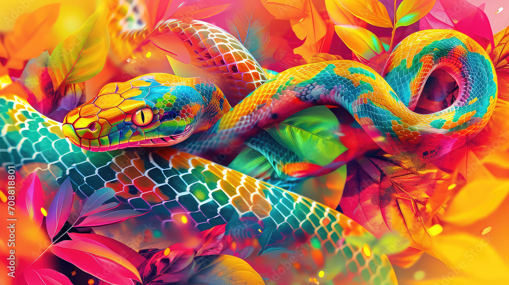 Elegant colorful 3d abstraction snake zodiac	