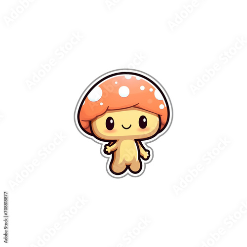 A cartoon mushroom on a transparent background, cutest sticker illustration,kawaii, highly detailed character design, pastel color, die cut sticker, sticker concept design.