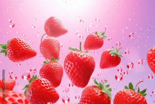 Fresh strawberries falling background