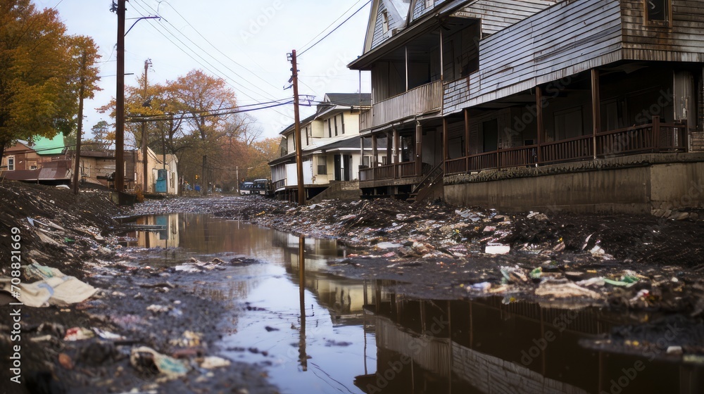 Polluted urban stream with visible pollution Polluted urban stream with visible pollution