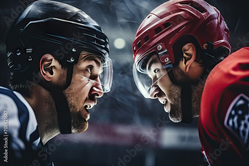 Intense Face-off Between Two Ice Hockey Players