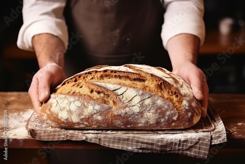 Artisan Baker Presenting Freshly Baked Sourdough Bread