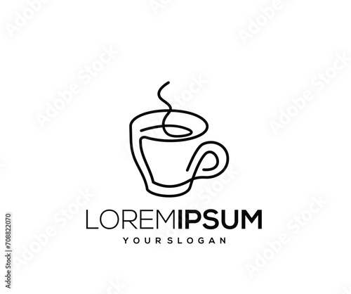 Coffee Cup Icon  Hand Drawn  Single Line Logo