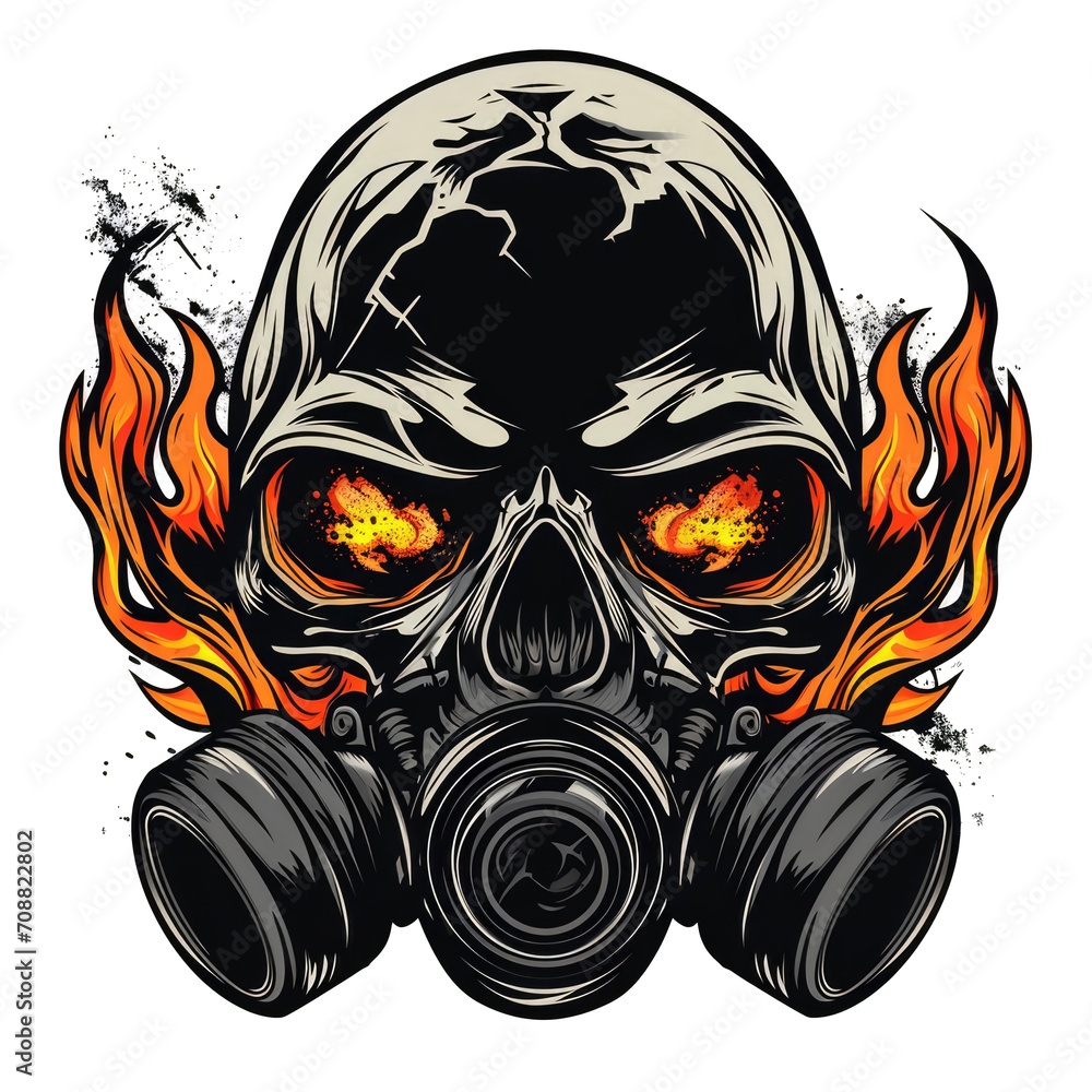 View of skull with fire artwork