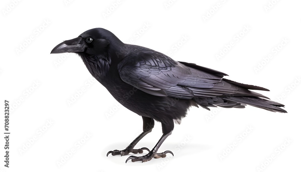 Side view of a Carrion Crow, Corvus corone, isolated on white Side view of a Carrion Crow, Corvus corone, isolated on white