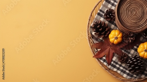 Cozy Autumn Arrangement with Cinnamon Sticks, Anise, and Pine Cones on Beige Background – Warm Harvest Vibes for Festive Season Decor and Creative Home Interior