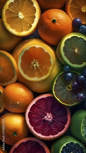 oranges and lemons.Assorted citrus fruits artistically displayed on an aged wooden tray  accompanied by fresh leaves.