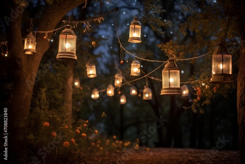 Rustic lanterns and festive cheer under the night sky