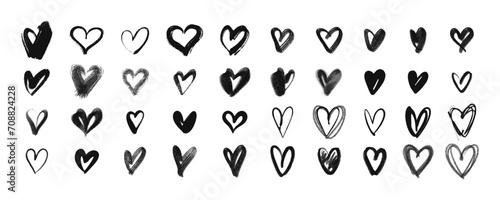 Black hearts. Drawn hearts. Doodle symbols of love. Vector illustration