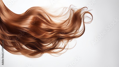 Silky golden brown hair floating on white