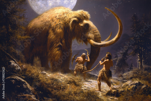 Cavemen hunting wooly mammoth