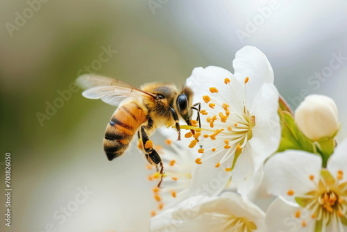 The bee lands on the flower to suck nectar