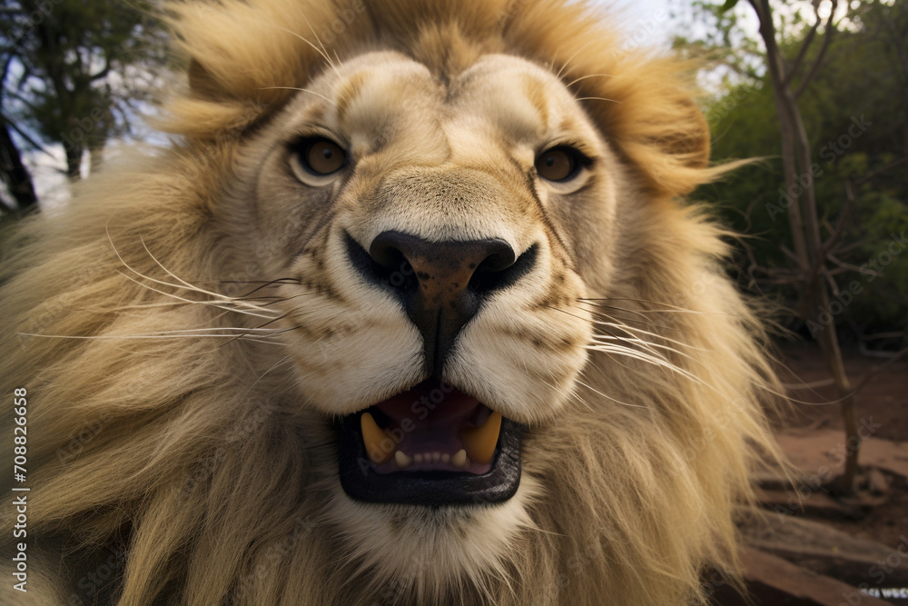 a lion takes a selfie