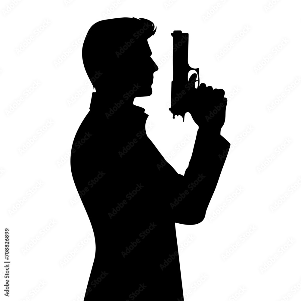 a minimalist man with gun vector silhouette, a man hold a gun vector 