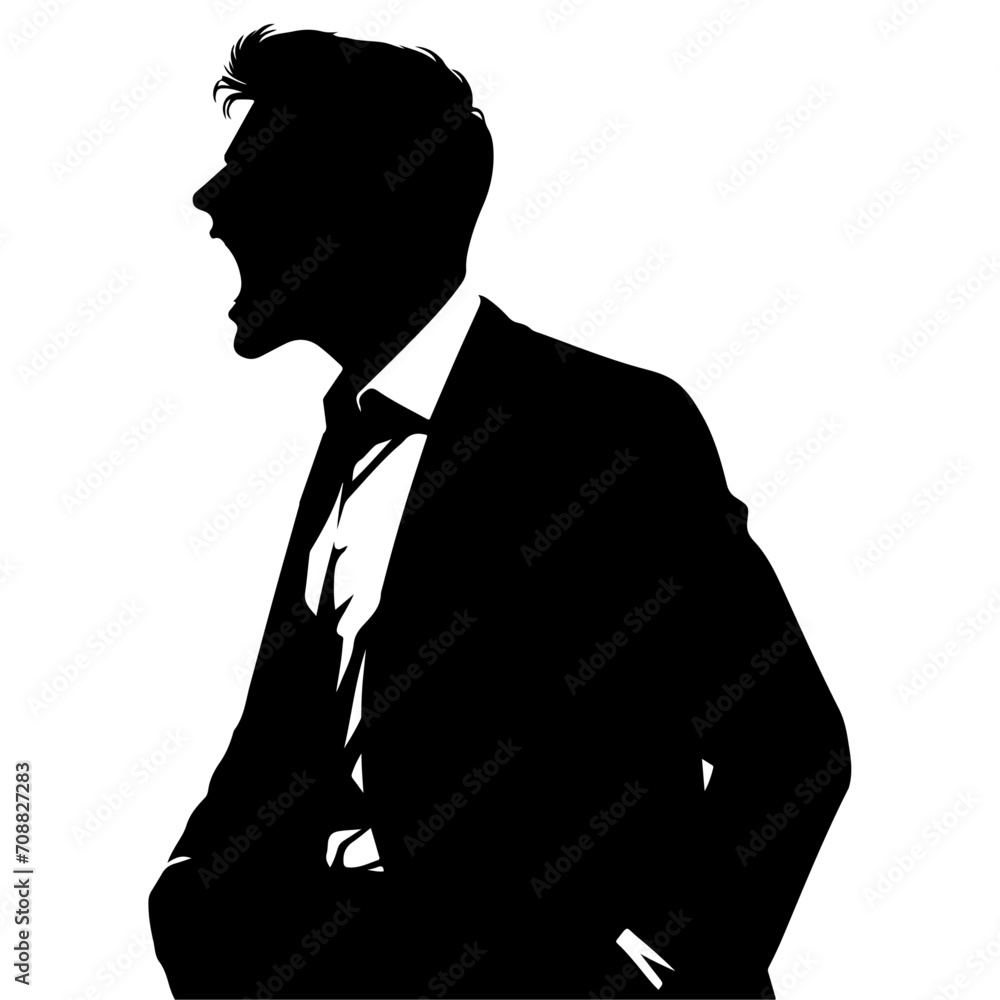 minimal Angry business man vector silhouette, black color silhouette