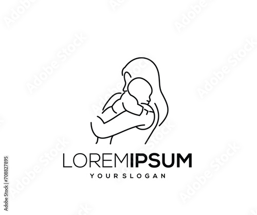 Mother and Child Icon, Hand Drawn, Single Line Logo