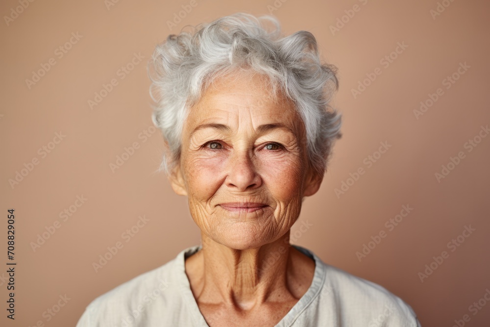 Close-up portrait of elderly woman casual portrait of aucasian Asian portrait woman on pastel background , Generative AI Close-up portrait of elderly woman casual portrait of aucasian Asian portrait woman on pastel background , Generative AI