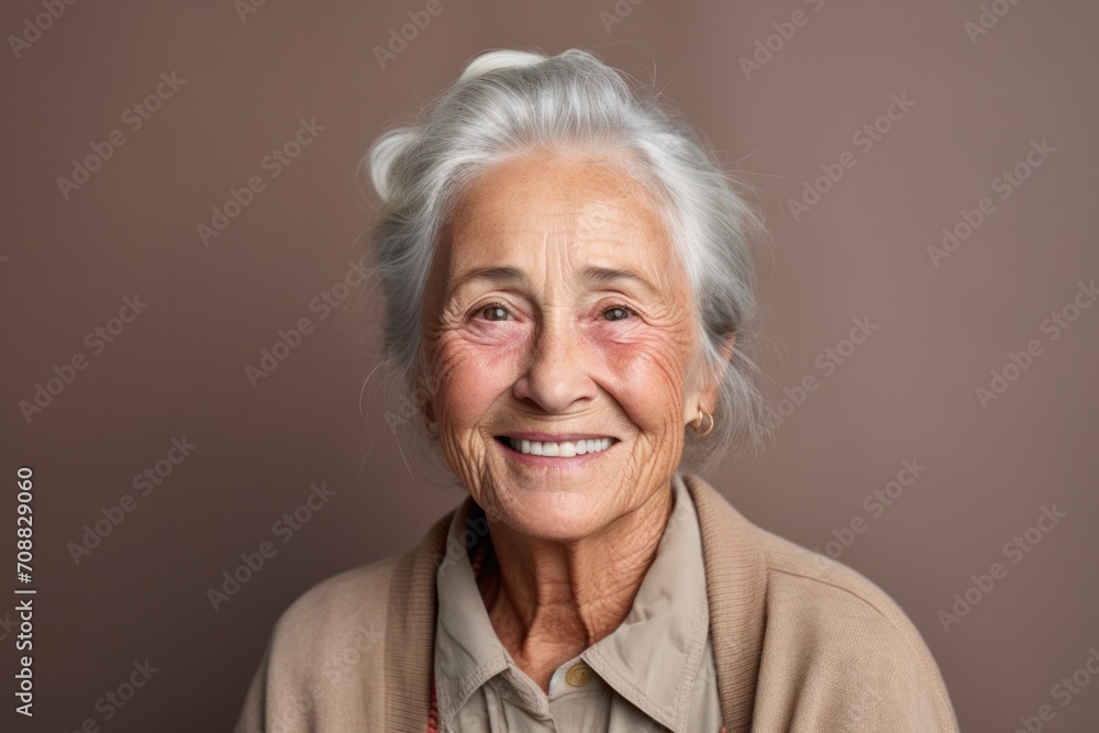Close-up portrait of elderly woman casual portrait of aucasian Asian portrait woman on pastel background , Generative AI Close-up portrait of elderly woman casual portrait of aucasian Asian portrait woman on pastel background , Generative AI