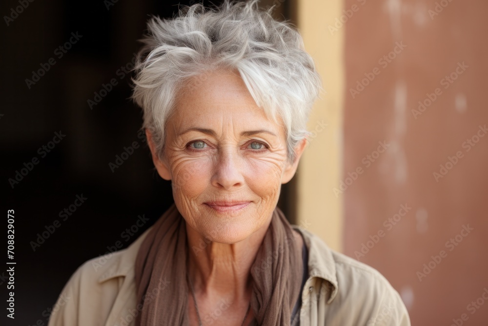 Close-up portrait of elderly woman casual portrait of aucasian Asian portrait woman on pastel background , Generative AI Close-up portrait of elderly woman casual portrait of aucasian Asian portrait woman on pastel background , Generative AI