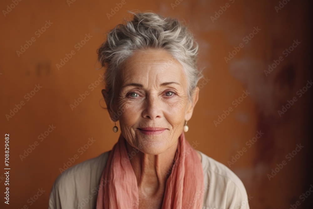 Close-up portrait of elderly woman casual portrait of aucasian Asian portrait woman on pastel background , Generative AI Close-up portrait of elderly woman casual portrait of aucasian Asian portrait woman on pastel background , Generative AI