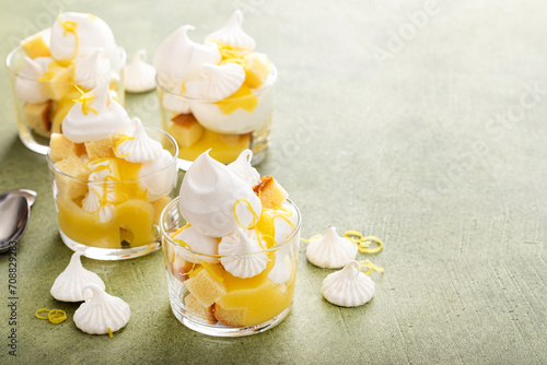 Lemon meringue parfait or trifle with pound cake and lemon curd photo