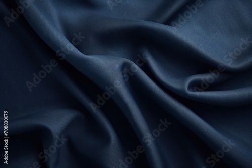 Dark blue satin, linen textiles, jeans fabric curves wave lines background texture for web design , banner , business concept. Generative AI