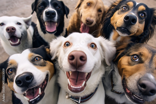a group of cute dogs taking selfies © Salawati