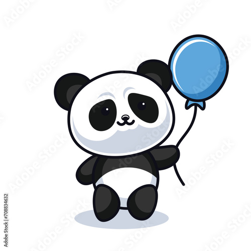 cute panda holding a baloon cartoon style illustration
