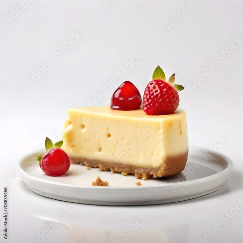 Cheesecake with raspberries and chocolate on a white background